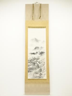 鈴木三朝筆　斑鳩の里　肉筆紙本掛軸（共箱）□z